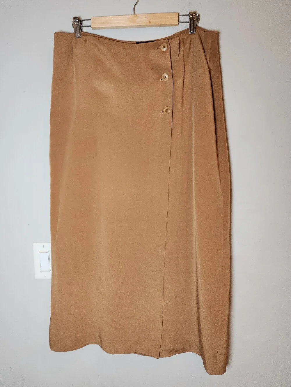 100% Silk Wrap Maxi Skirt Golden Brown Bronze Tan Charter Club Women's Size 16